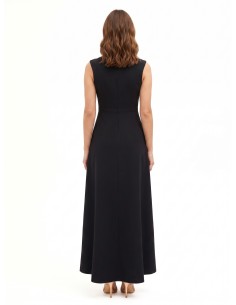 Vestido Comprido em Scuba Crepe com Painel Central Plissado em Georgette e Decote em V Rinascimento 2