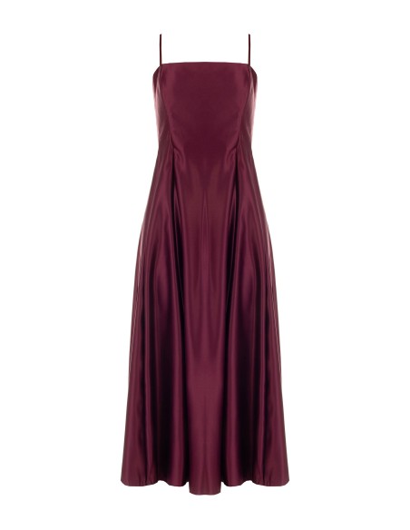 Vestido midi em cetim estruturado, rodado e com bolsos Rinascimento