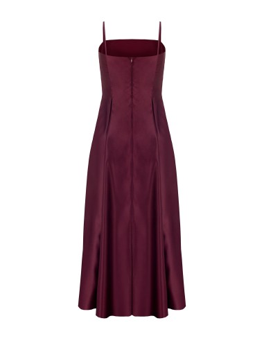 Vestido midi em cetim estruturado, rodado, com bolsos Rinascimento