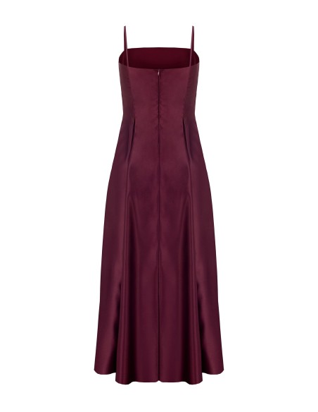 Vestido midi em cetim estruturado, rodado, com bolsos Rinascimento
