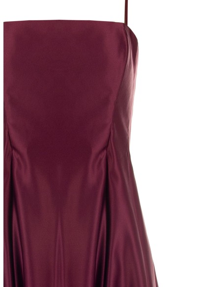Vestido midi em cetim estruturado, rodado, com bolsos Rinascimento