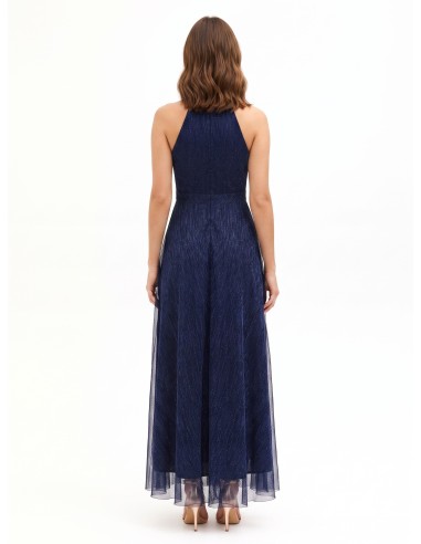 Vestido comprido com decote halter e saia plissada Rinascimento