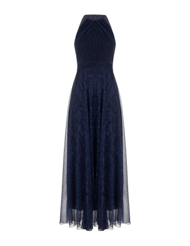 Vestido comprido com decote halter e saia plissada Rinascimento
