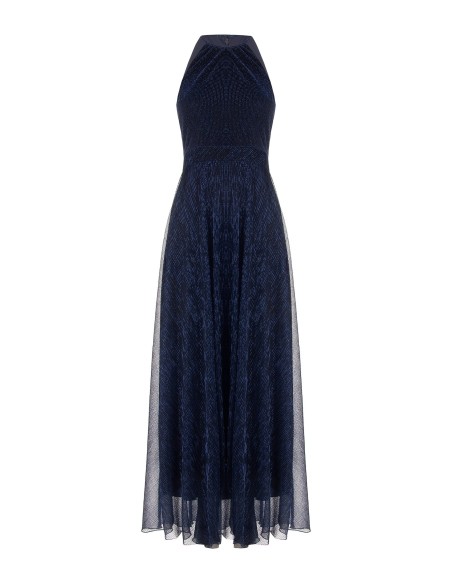 Vestido comprido com decote halter e saia plissada Rinascimento