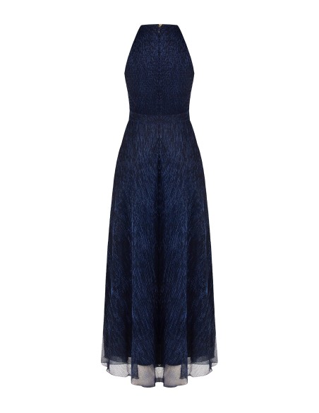 Vestido comprido com decote halter e saia plissada Rinascimento