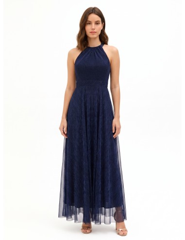 Vestido comprido com decote halter e saia plissada Rinascimento