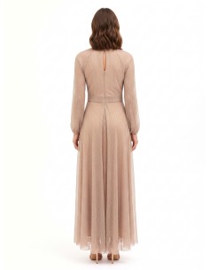 Vestido comprido rodado em georgette plissado com lurex Rinascimento 2
