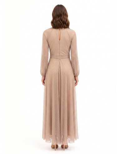 Vestido comprido rodado em georgette plissado com lurex Rinascimento