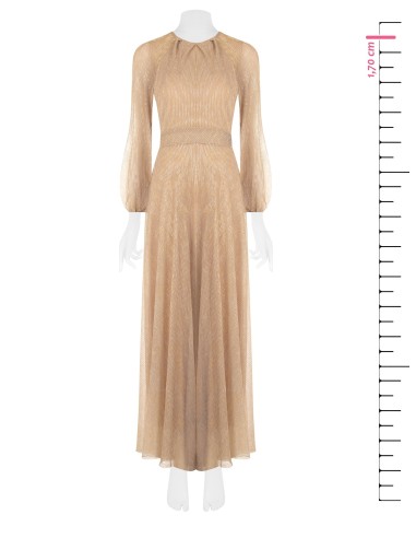 Vestido comprido rodado em georgette plissado com lurex Rinascimento