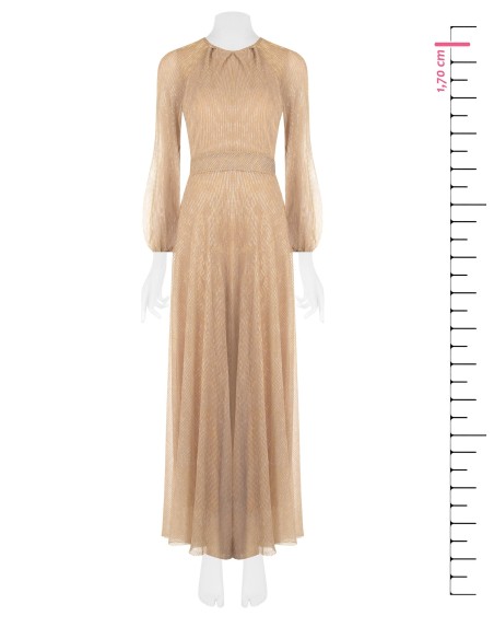 Vestido comprido rodado em georgette plissado com lurex Rinascimento