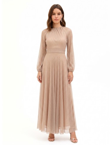 Vestido comprido rodado em georgette plissado com lurex Rinascimento
