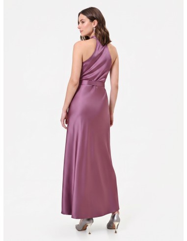 Vestido comprido rodado em cetim com cinto a condizer Rinascimento