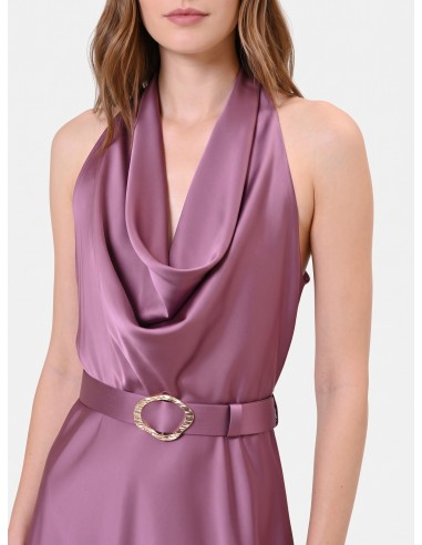 Vestido comprido rodado em cetim com cinto a condizer Rinascimento