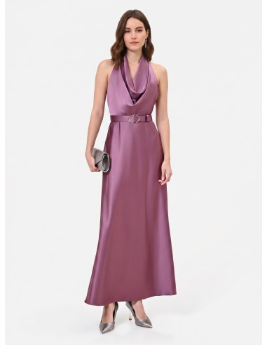 Vestido comprido rodado em cetim com cinto a condizer Rinascimento