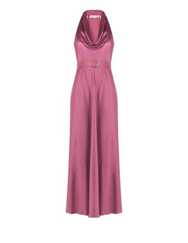 Vestido comprido rodado em cetim com cinto a condizer Rinascimento