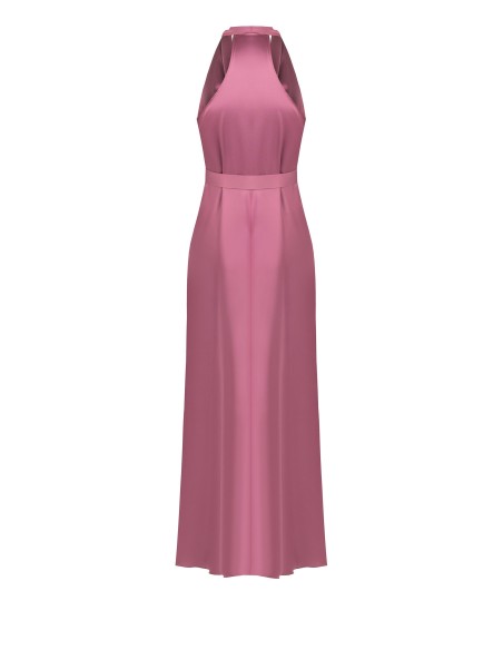 Vestido comprido evasé em cetim com cinto a condizer Rinascimento