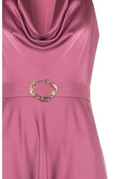 Vestido comprido rodado em cetim com cinto a condizer Rinascimento