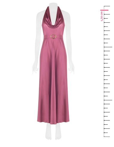Vestido comprido evasé em cetim com cinto a condizer Rinascimento