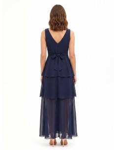 Vestido comprido em georgette com folhos e decote em V duplo Rinascimento 2