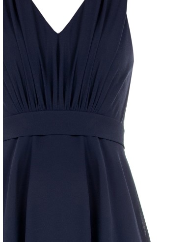Vestido Comprido em Georgette com Folhos e Decote em V Duplo Rinascimento