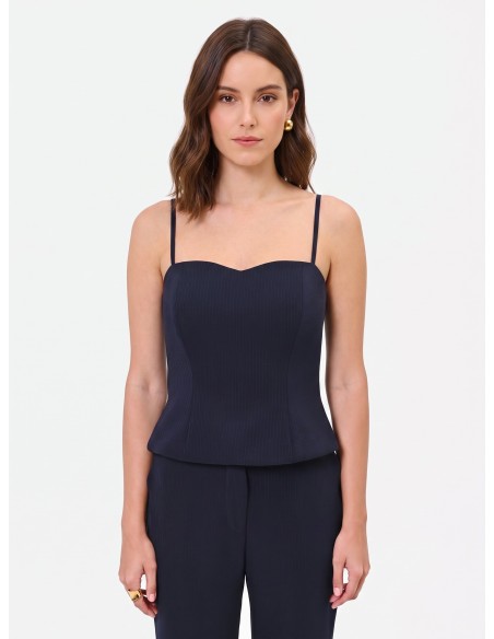 Top bustier Studio às riscas de giz em crepe Rinascimento