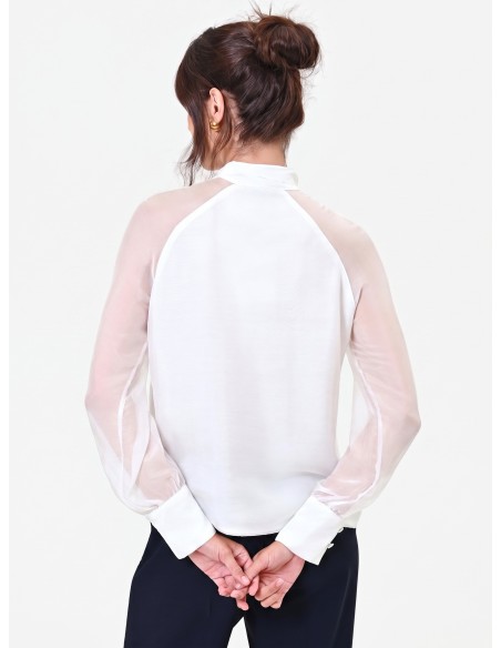 Blusa fluida Studio em mistura de seda com laço Rinascimento