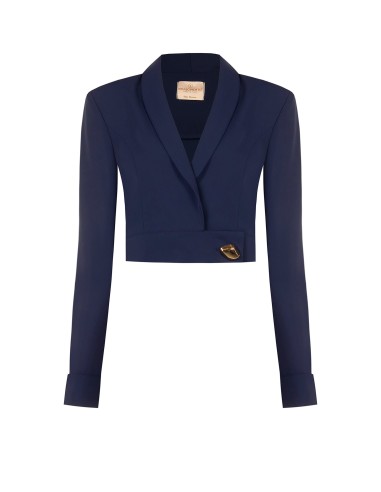 Casaco blazer cropped em tecido cadi com botão joia Rinascimento