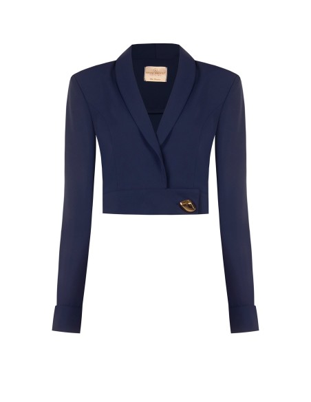 Casaco blazer cropped em tecido cadi com botão joia Rinascimento