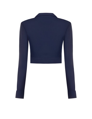 Blazer cropped em tecido Cadi com botão joia Rinascimento