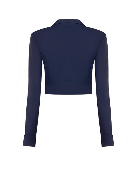 Blazer cropped em tecido Cadi com botão joia Rinascimento