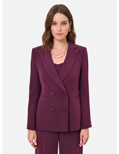 Blazer Studio de Abotoamento Duplo com Riscas de Giz em Crepe Rinascimento