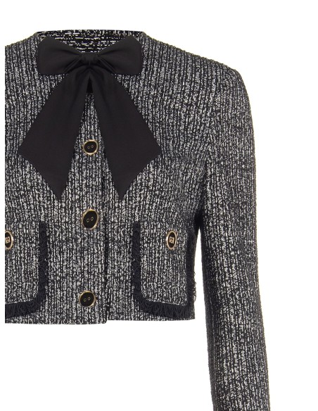 Casaco curto de tweed com laço e ombreiras Rinascimento