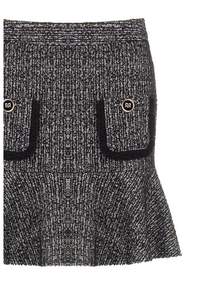 Minissaia em tweed com bainha de folhos e bolsos desfiados Rinascimento
