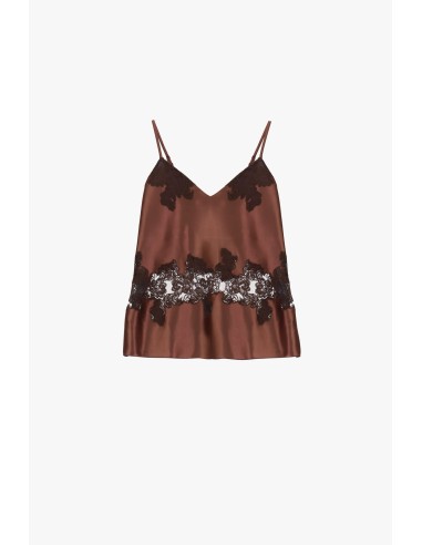 Top com alças finas e inserção em renda floral Dixie