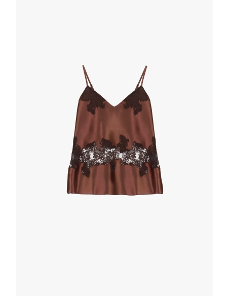 Top com alças finas e inserção em renda floral Dixie