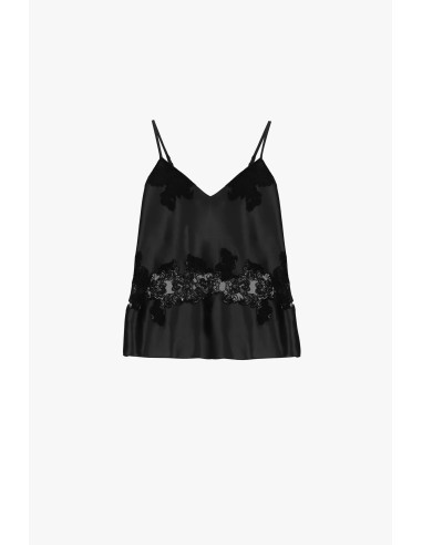 Top com alças finas e inserção em renda floral Dixie