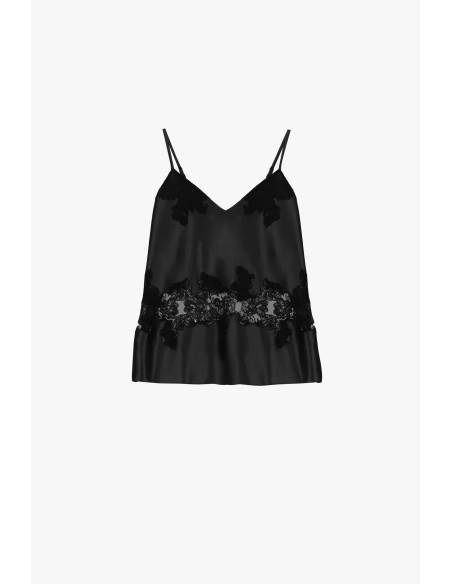 Top com alças finas e inserção em renda floral Dixie