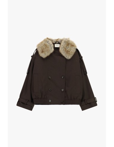 Parka Curto de Duplo Abotoamento com Gola de Pelo Dixie