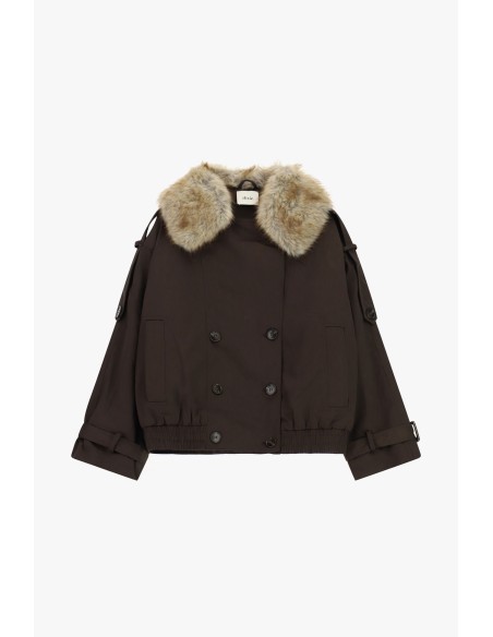 Parka Curto de Duplo Abotoamento com Gola de Pelo Dixie