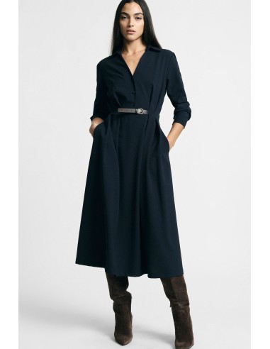 Vestido comprido com cinto e colarinho clássico Please