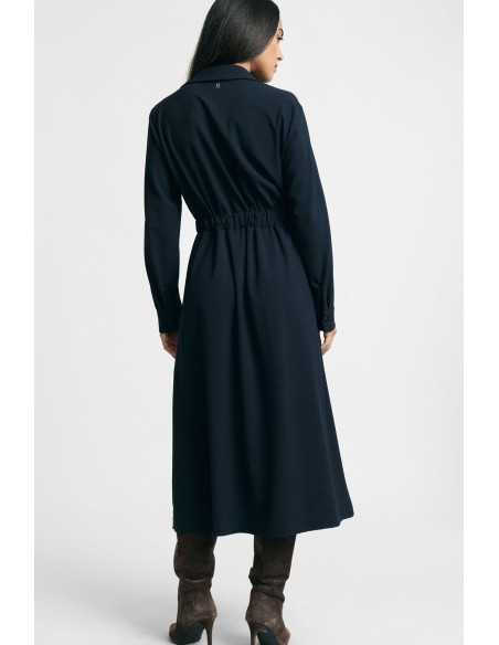 Vestido comprido com cinto e colarinho clássico Please