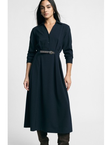 Vestido comprido com cinto e colarinho clássico Please