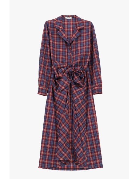 Vestido comprido aos quadrados com cinto atado Please