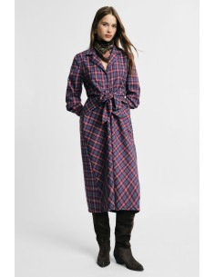 Vestido comprido aos quadrados com cinto atado Please