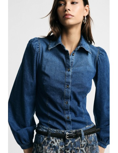 Camisa de ganga com mangas largas e botões frontais Please