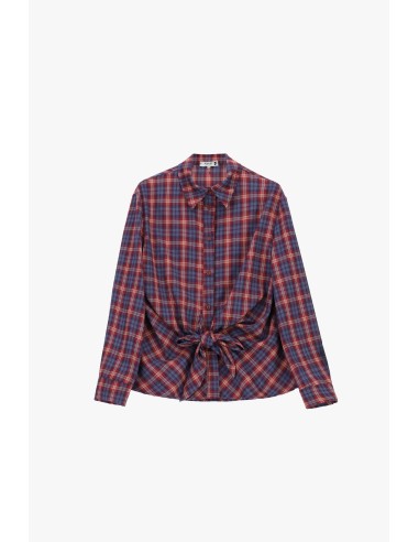 Camisa aos quadrados com nó frontal e mangas compridas Please