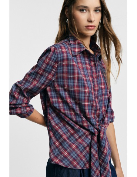 Camisa aos quadrados com nó frontal e mangas compridas Please