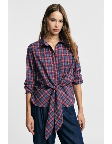 Camisa aos quadrados com nó frontal e mangas compridas Please