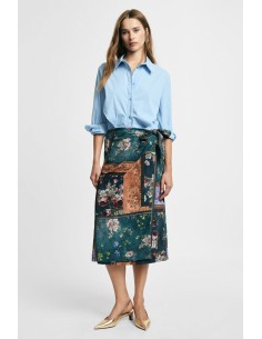 Saia midi de carteira com padrão floral, estampado patchwork Please