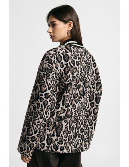Blazer com estampado animal e gola canelada Please